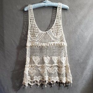 Romantic Fashion Lace Tank Top Overlay Cream Size SM